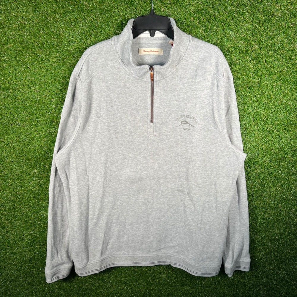 Tommy Bahama Mens XL Heather Grey 100% Cotton Quarter Zip‎ Pullover Sweater 4400